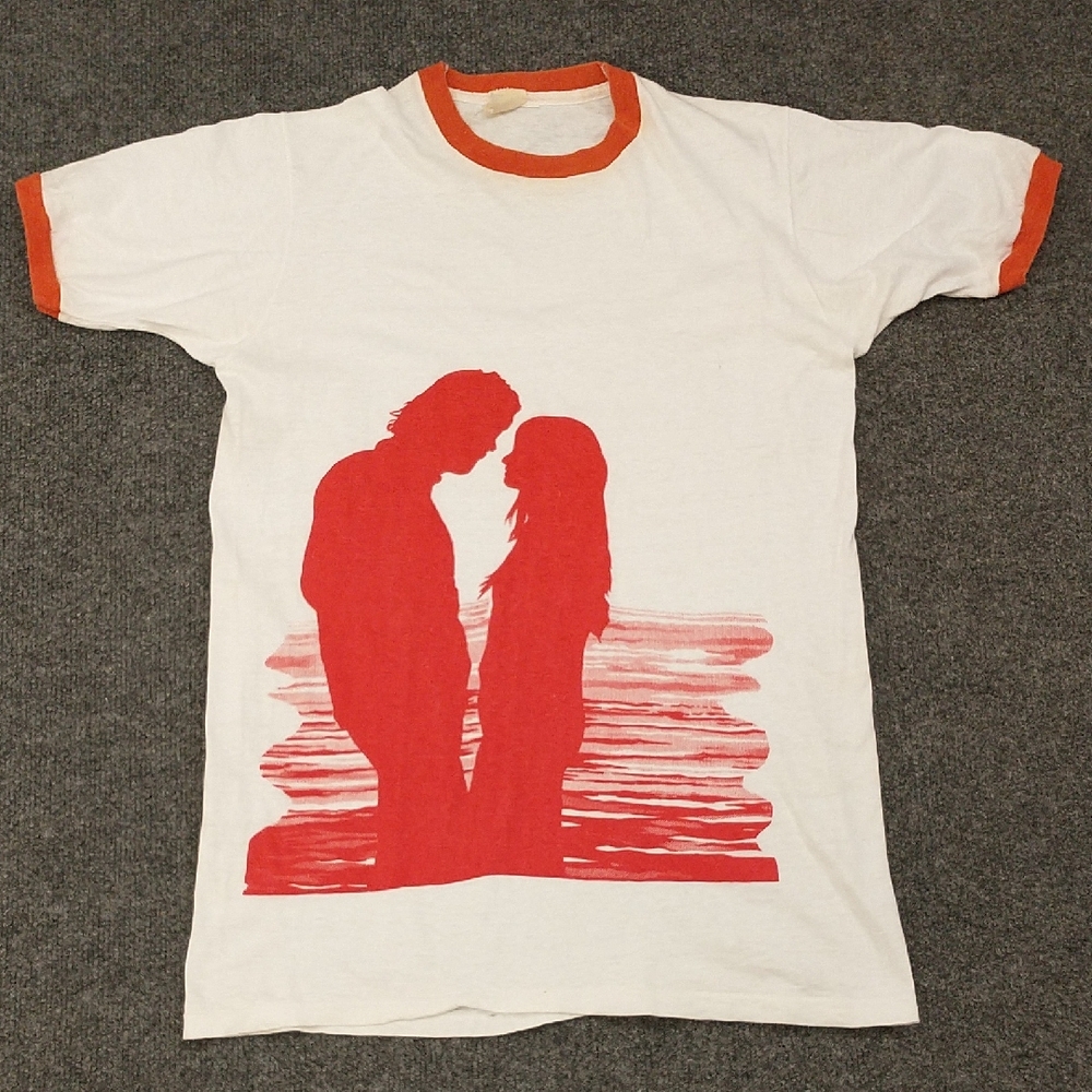 Vintage Lovers Graphic T Shirt 60s 70s 100% Cotton USA Made Ringer Red on White
